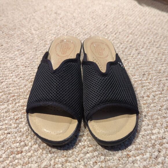 Fly Flot Slide Wedge Sandals Womens 39/8-8.5 Black Anatomic Anti Shock Italian - Picture 2 of 8